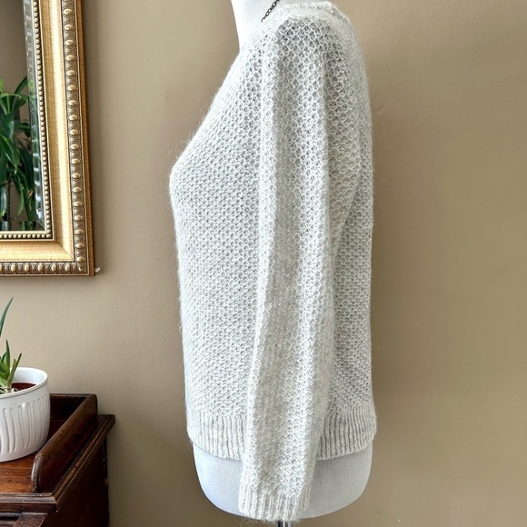 Alice + Olivia Scoop Light Grey Silver Sequin Open Knit Mohair Wool Sweater S - Picture 3 of 7